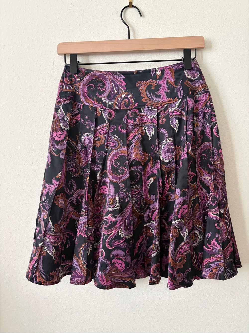 Worthington Petite 70s inspired Purple Paisley Pleated A-Line Skirt Sz 4P